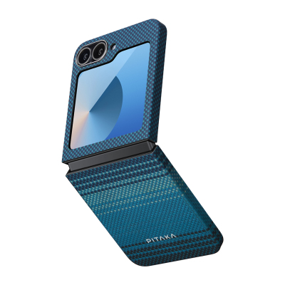 Galaxy Z Flip 6 Kılıf M-safe Şarj Özellikli Aramid Fiber Pitaka Tactile Woven Sunset-Moonrise Serisi Moonrise Kapak - Pitaka