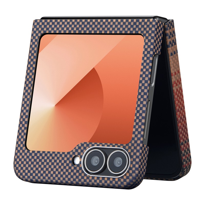 Galaxy Z Flip 6 Kılıf M-safe Şarj Özellikli Aramid Karbon Fiber Pitaka Tactile Woven Sunset-Moonrise Serisi Sunset Kapak - 7