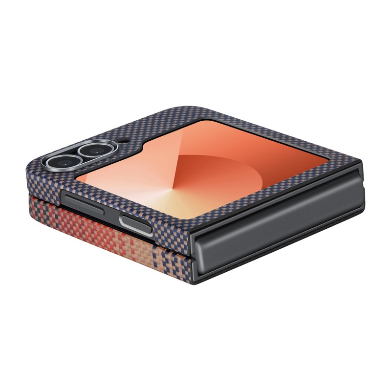 Galaxy Z Flip 6 Kılıf M-safe Şarj Özellikli Aramid Karbon Fiber Pitaka Tactile Woven Sunset-Moonrise Serisi Sunset Kapak - 8