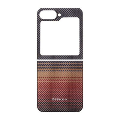 Galaxy Z Flip 6 Kılıf M-safe Şarj Özellikli Aramid Karbon Fiber Pitaka Tactile Woven Sunset-Moonrise Serisi Sunset Kapak - 11