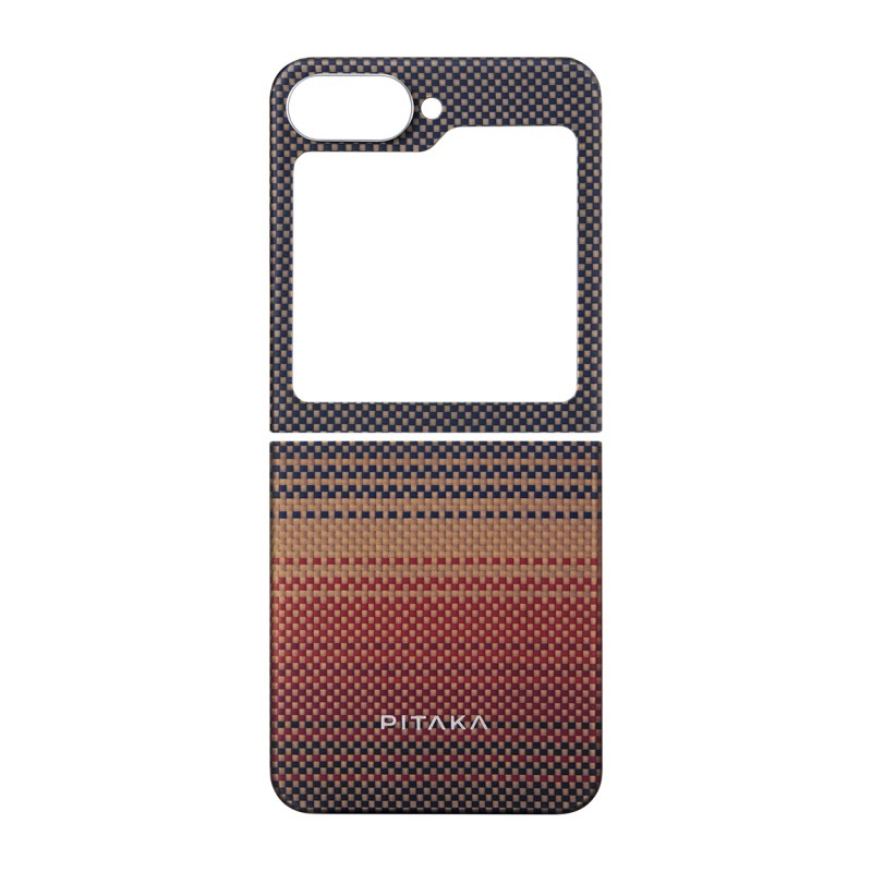 Galaxy Z Flip 6 Kılıf M-safe Şarj Özellikli Aramid Karbon Fiber Pitaka Tactile Woven Sunset-Moonrise Serisi Sunset Kapak - 11