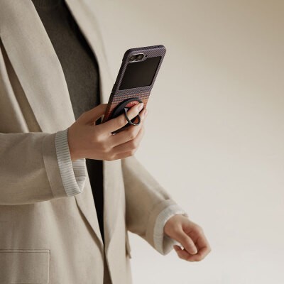 Galaxy Z Flip 6 Kılıf M-safe Şarj Özellikli Aramid Karbon Fiber Pitaka Tactile Woven Sunset-Moonrise Serisi Sunset Kapak - 19