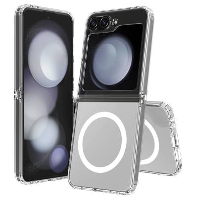 Galaxy Z Flip 6 Kılıf M-safe Şarj Özellikli Şeffaf Sert PC Zore Embos Kapak - Zore