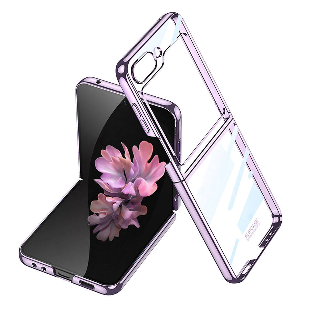 Galaxy Z Flip 6 Kılıf Zore Full Camlı Kıpta Kapak - Mor