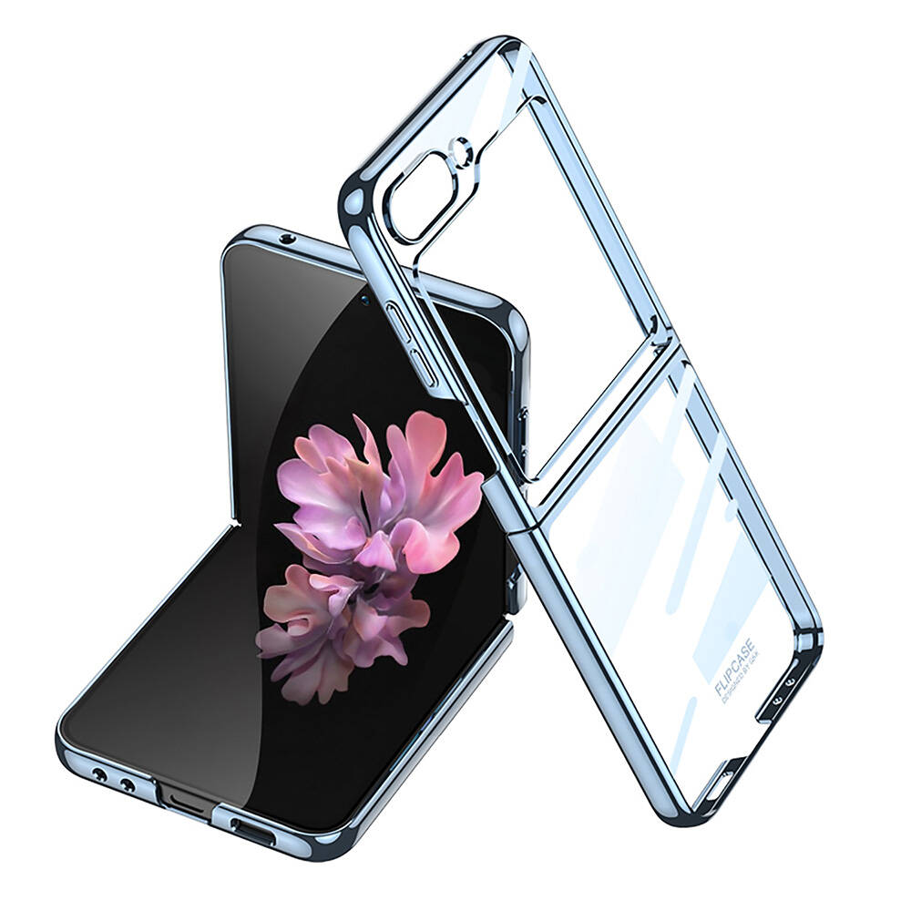 Galaxy Z Flip 6 Kılıf Zore Full Camlı Kıpta Kapak - Mavi