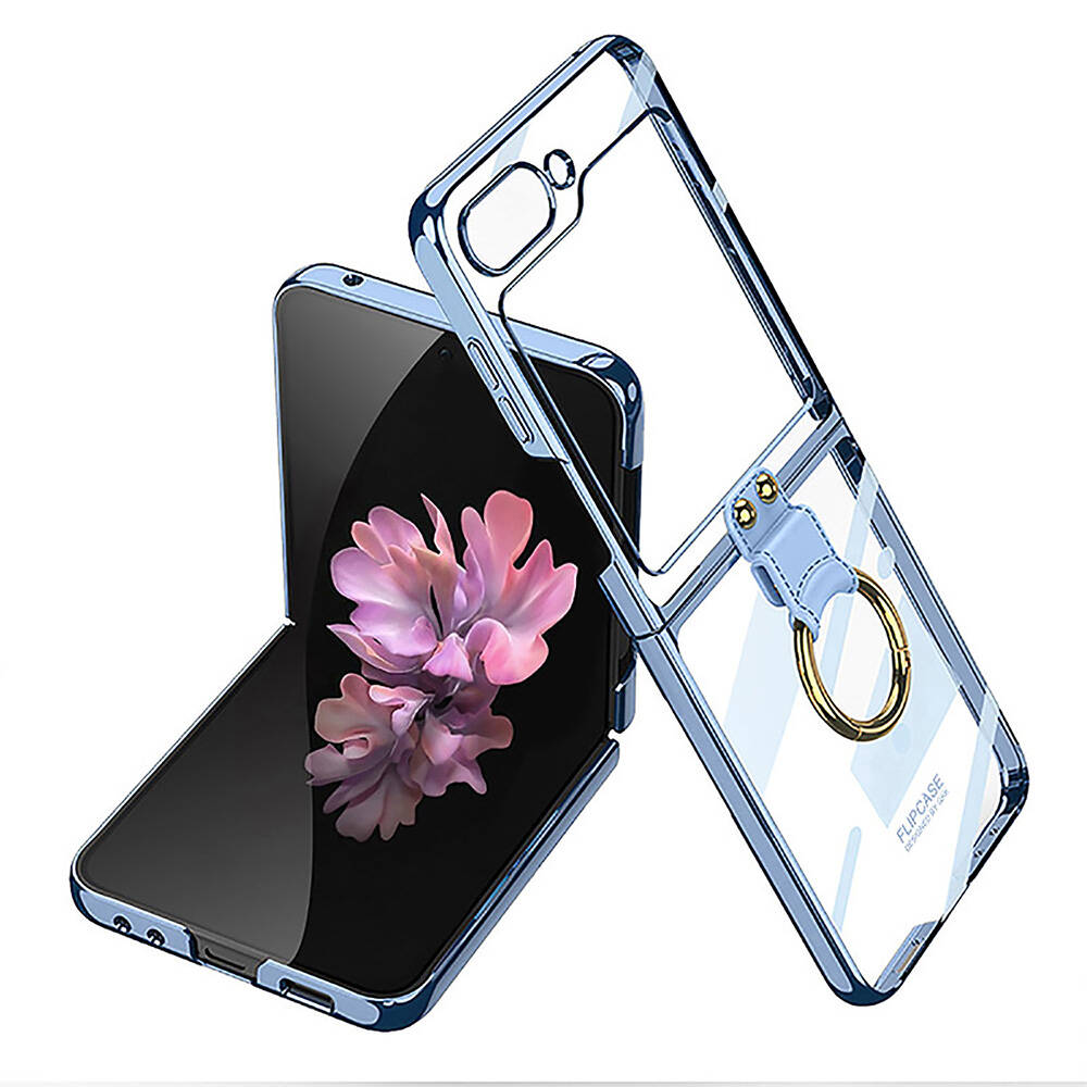Galaxy Z Flip 6 Kılıf Zore Yüzüklü Kıpta Kapak - Mavi