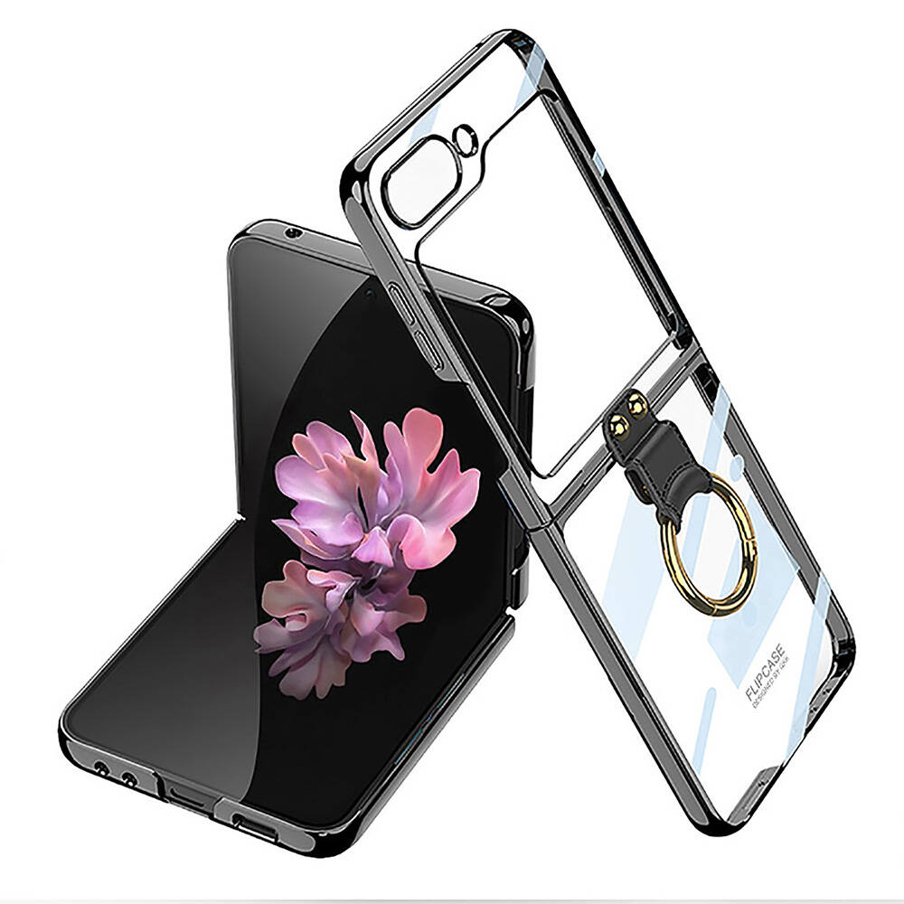 Galaxy Z Flip 6 Kılıf Zore Yüzüklü Kıpta Kapak - Siyah