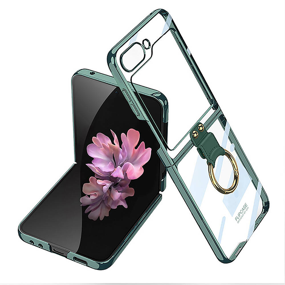 Galaxy Z Flip 6 Kılıf Zore Yüzüklü Kıpta Kapak - Koyu Yeşil
