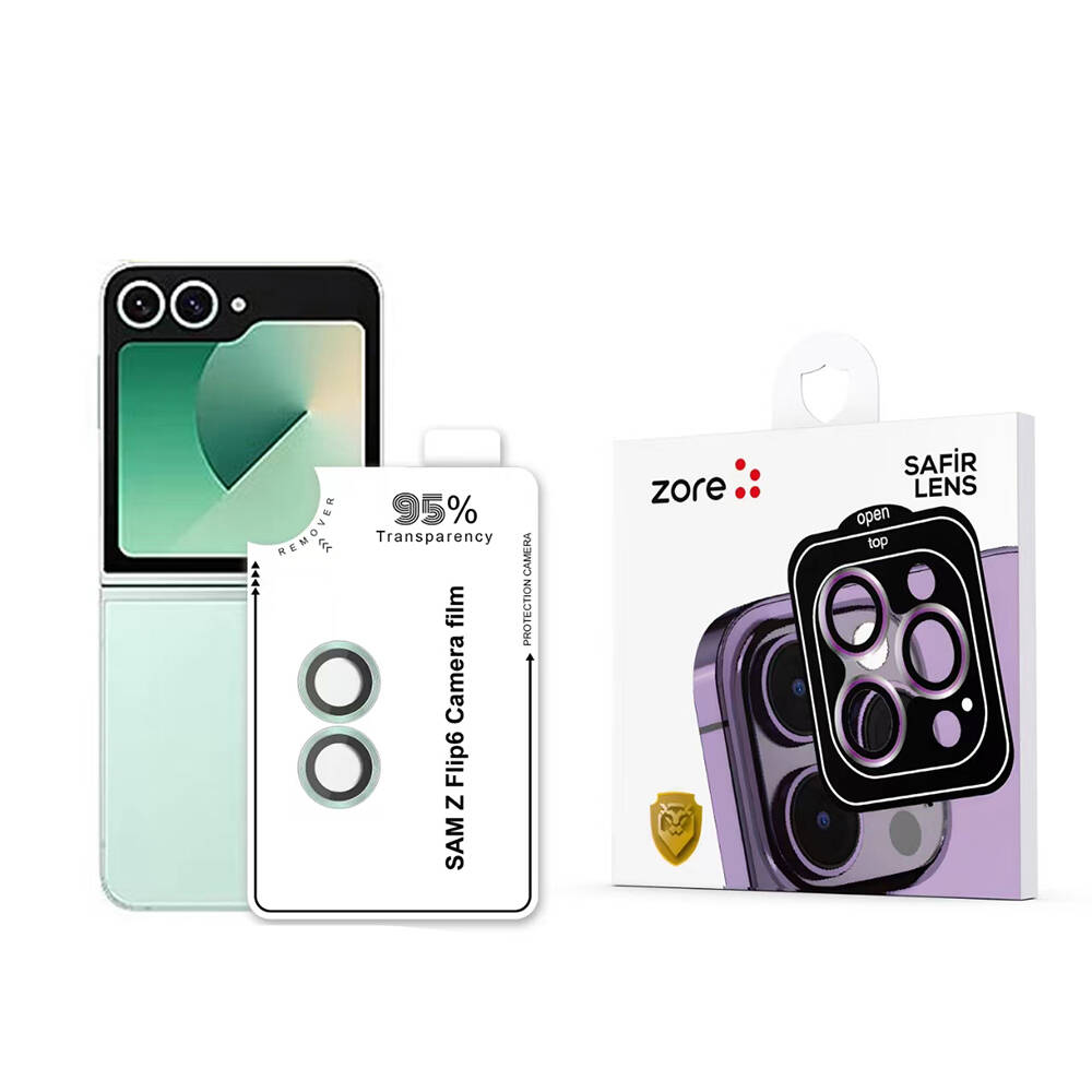 Galaxy Z Flip 6 Zore CL-11 Safir Parmak İzi Bırakmayan Anti-Reflective Kamera Lens Koruyucu - Yeşil