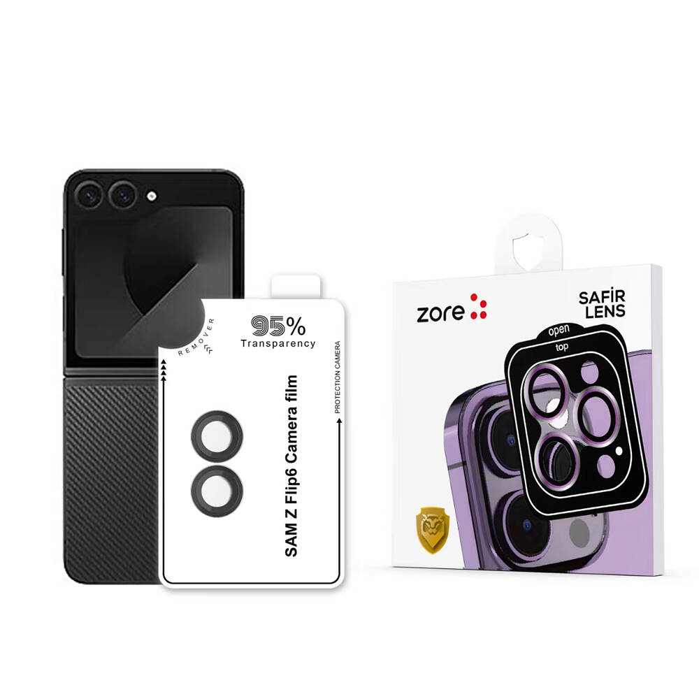 Galaxy Z Flip 6 Zore CL-11 Safir Parmak İzi Bırakmayan Anti-Reflective Kamera Lens Koruyucu - Siyah
