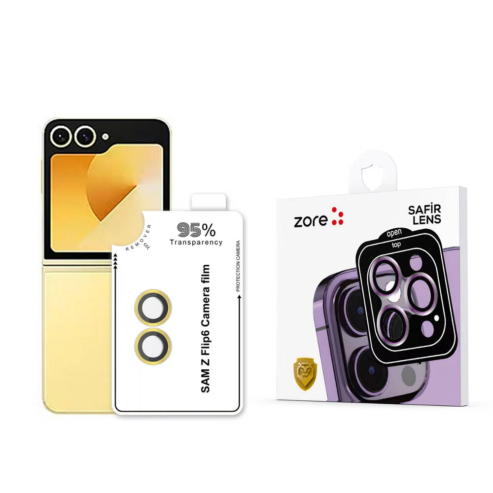 Galaxy Z Flip 6 Zore CL-11 Safir Parmak İzi Bırakmayan Anti-Reflective Kamera Lens Koruyucu - Sarı