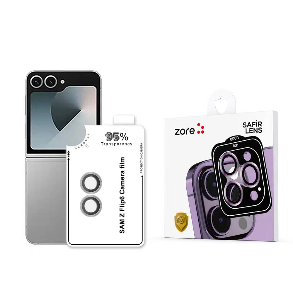 Galaxy Z Flip 6 Zore CL-11 Safir Parmak İzi Bırakmayan Anti-Reflective Kamera Lens Koruyucu - Gümüş