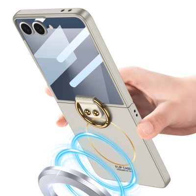 Galaxy Z Flip 7 Case M-safe Charging Feature Zore Kıpta Ring Flip Hard Cover - 9