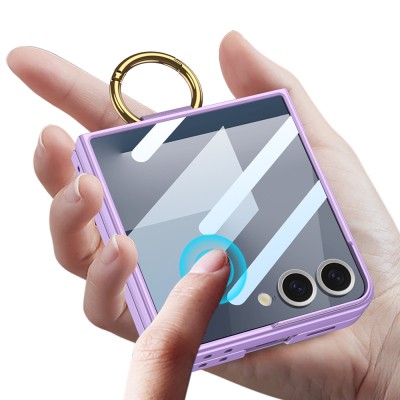 Galaxy Z Flip 7 Case M-safe Charging Feature Zore Kıpta Ring Flip Hard Cover - 13