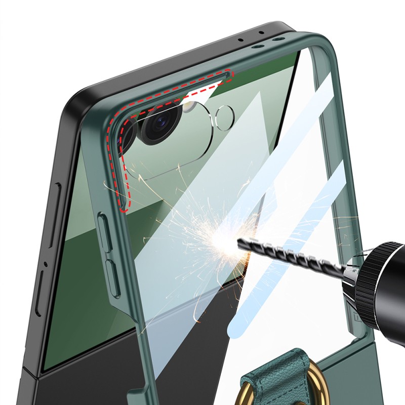 Galaxy Z Flip 7 Case M-safe Charging Feature Zore Kıpta Ring Flip Hard Cover - 14