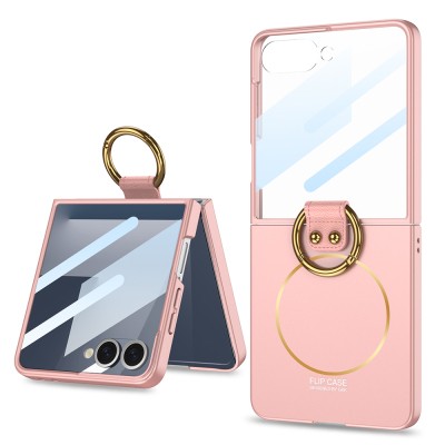 Galaxy Z Flip 7 Case M-safe Charging Feature Zore Kıpta Ring Flip Hard Cover - 7