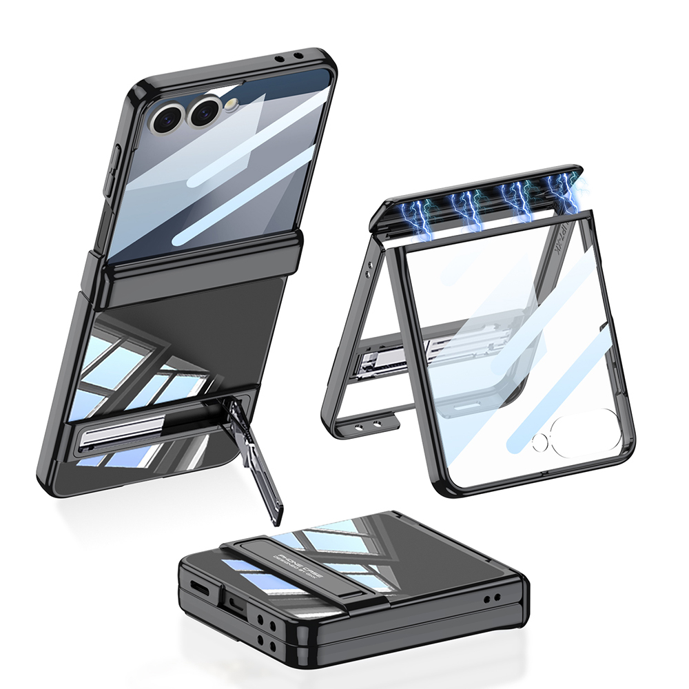Galaxy Z Flip 7 Kılıf Kamera Korumalı Şeffaf Tasarımlı Zore Lego Standlı Kapak - Siyah