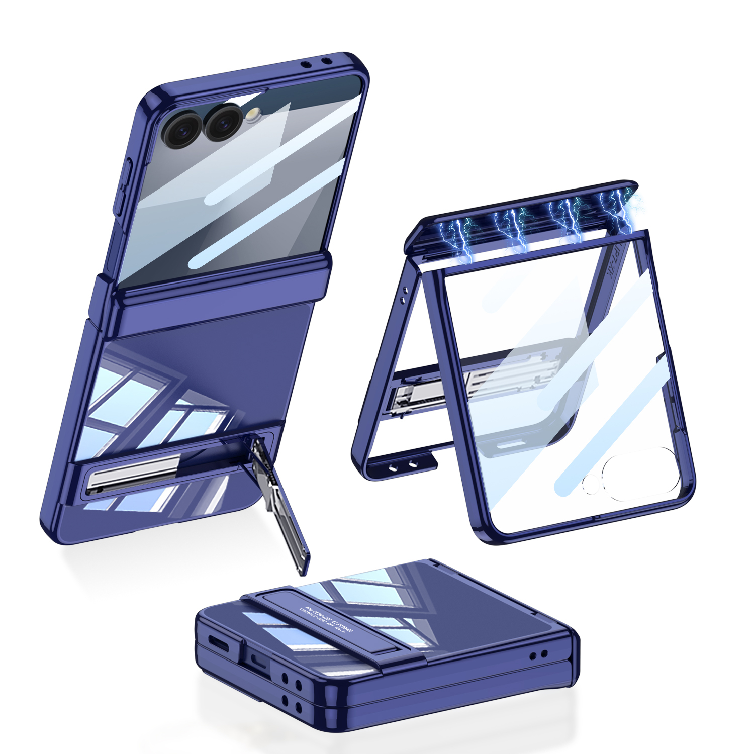Galaxy Z Flip 7 Kılıf Kamera Korumalı Şeffaf Tasarımlı Zore Lego Standlı Kapak - Lacivert