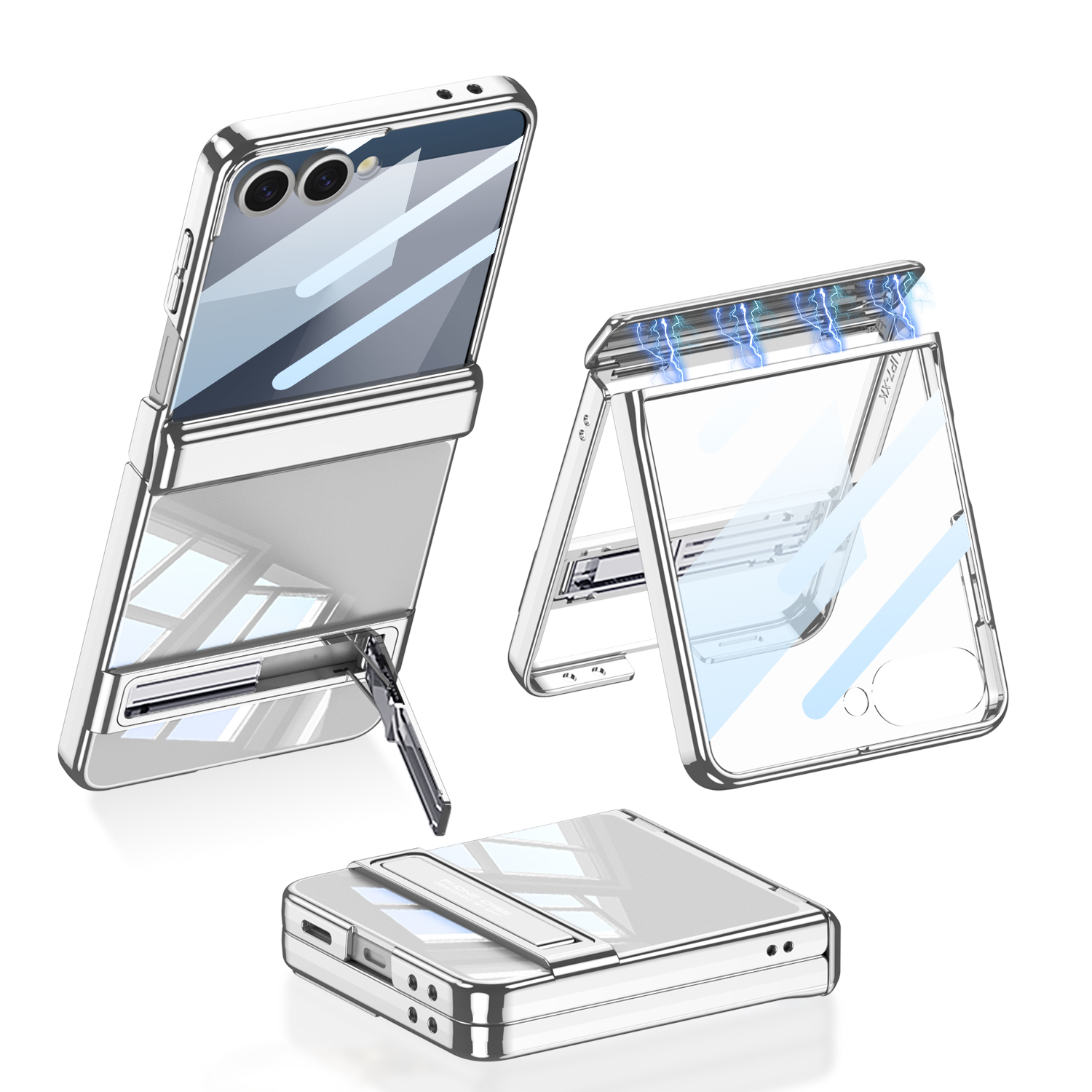 Galaxy Z Flip 7 Kılıf Kamera Korumalı Şeffaf Tasarımlı Zore Lego Standlı Kapak - Gümüş