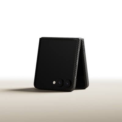 Galaxy Z Flip 7 Kılıf M-safe Şarj Özellikli 600D Aramid Karbon Fiber Pitaka Ultra-Slim Classic Serisi Black-Grey Twill Kapak - 7