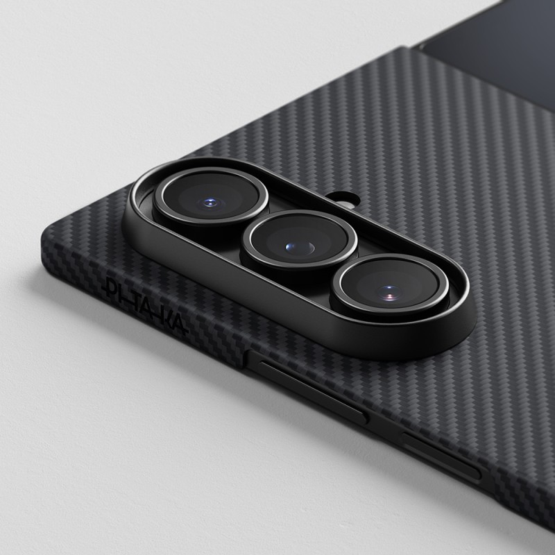 Galaxy Z Flip 7 Kılıf M-safe Şarj Özellikli 600D Aramid Karbon Fiber Pitaka Ultra-Slim Classic Serisi Black-Grey Twill Kapak - 6