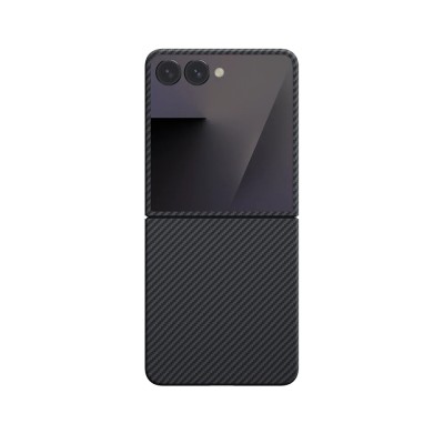 Galaxy Z Flip 7 Kılıf M-safe Şarj Özellikli 600D Aramid Karbon Fiber Pitaka Ultra-Slim Classic Serisi Black-Grey Twill Kapak - 3