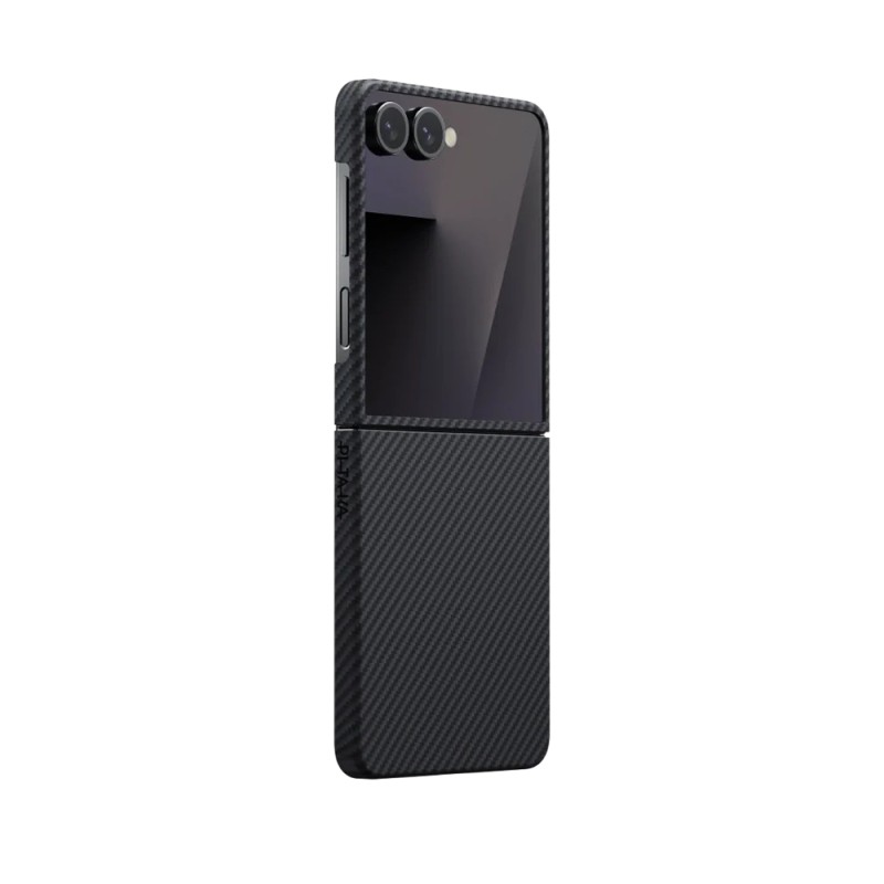 Galaxy Z Flip 7 Kılıf M-safe Şarj Özellikli 600D Aramid Karbon Fiber Pitaka Ultra-Slim Classic Serisi Black-Grey Twill Kapak - 1