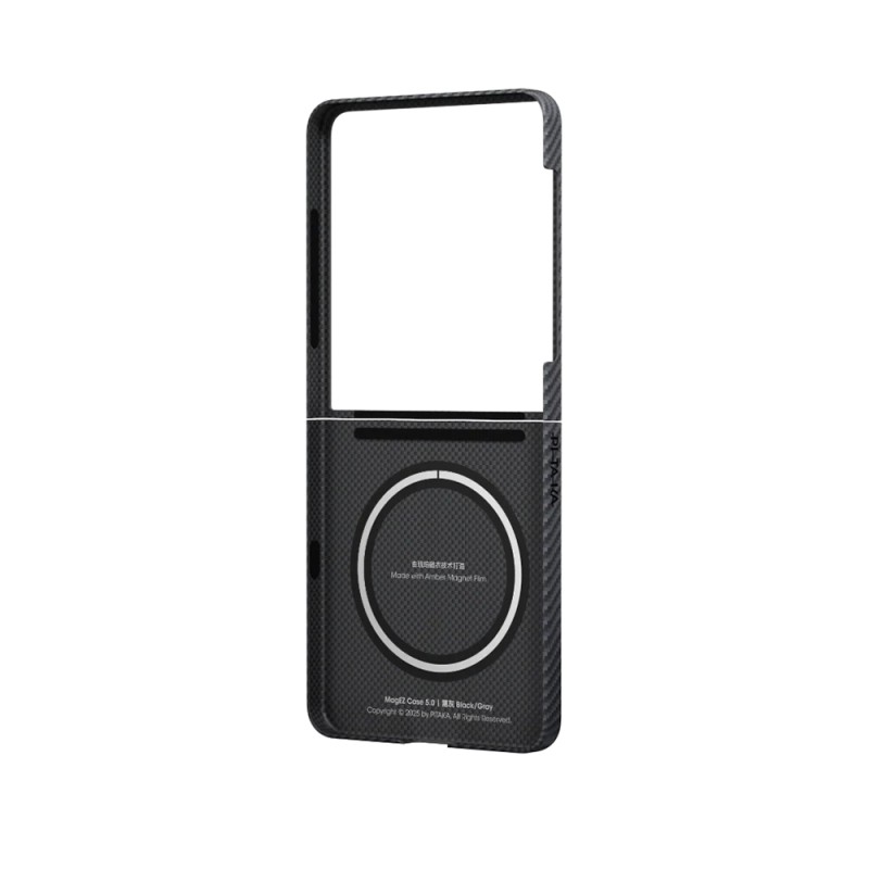 Galaxy Z Flip 7 Kılıf M-safe Şarj Özellikli 600D Aramid Karbon Fiber Pitaka Ultra-Slim Classic Serisi Black-Grey Twill Kapak - 4