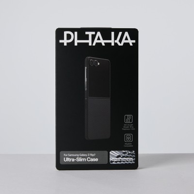 Galaxy Z Flip 7 Kılıf M-safe Şarj Özellikli 600D Aramid Karbon Fiber Pitaka Ultra-Slim Classic Serisi Black-Grey Twill Kapak - 12