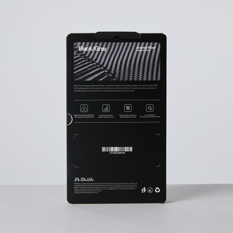 Galaxy Z Flip 7 Kılıf M-safe Şarj Özellikli 600D Aramid Karbon Fiber Pitaka Ultra-Slim Classic Serisi Black-Grey Twill Kapak - 13