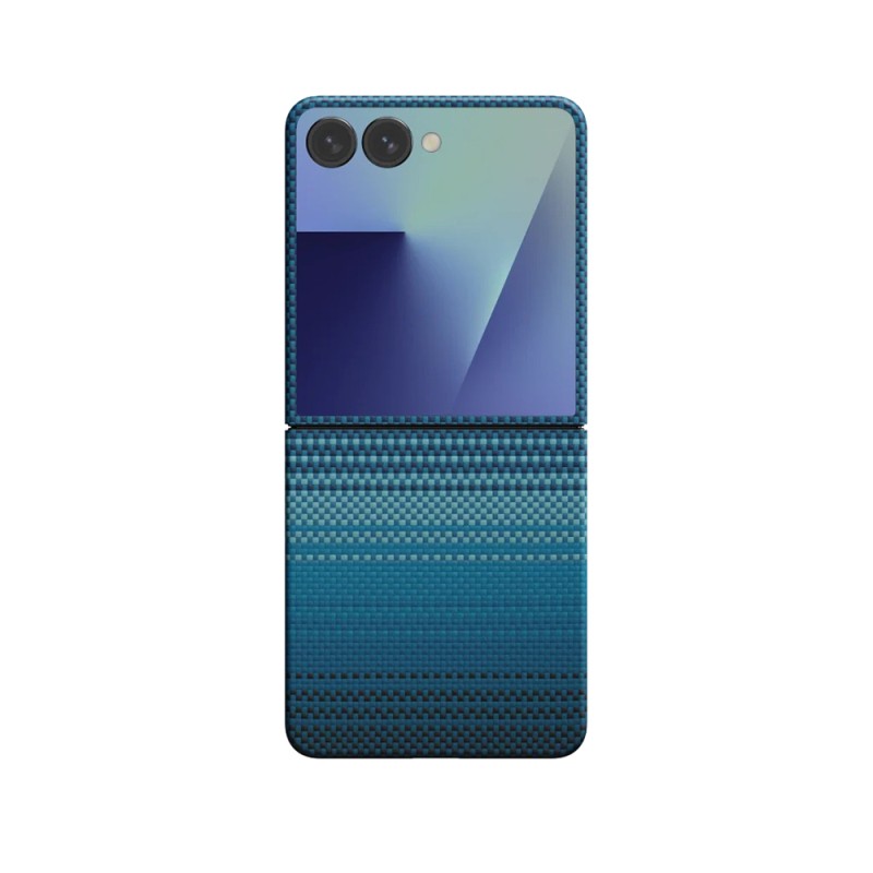 Galaxy Z Flip 7 Kılıf M-safe Şarj Özellikli Aramid Karbon Fiber Pitaka Tactile Woven Sunset-Moonrise Serisi Kapak - 4