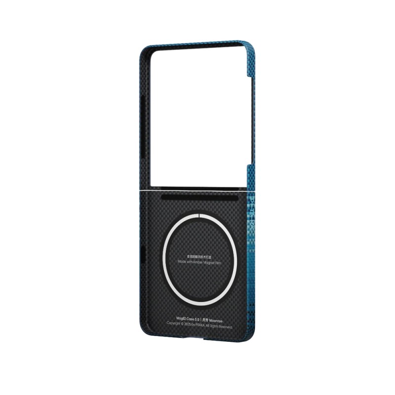 Galaxy Z Flip 7 Kılıf M-safe Şarj Özellikli Aramid Karbon Fiber Pitaka Tactile Woven Sunset-Moonrise Serisi Kapak - 5