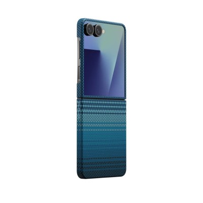 Galaxy Z Flip 7 Kılıf M-safe Şarj Özellikli Aramid Karbon Fiber Pitaka Tactile Woven Sunset-Moonrise Serisi Kapak - 2