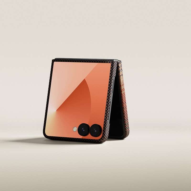 Galaxy Z Flip 7 Kılıf M-safe Şarj Özellikli Aramid Karbon Fiber Pitaka Tactile Woven Sunset-Moonrise Serisi Kapak - 7