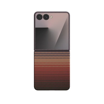 Galaxy Z Flip 7 Kılıf M-safe Şarj Özellikli Aramid Karbon Fiber Pitaka Tactile Woven Sunset-Moonrise Serisi Kapak - 9