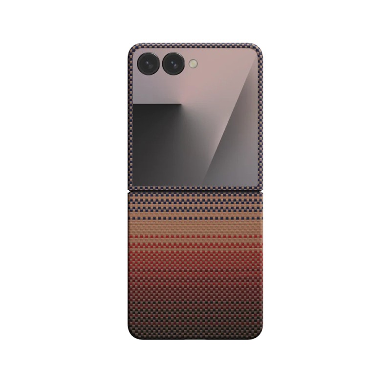 Galaxy Z Flip 7 Kılıf M-safe Şarj Özellikli Aramid Karbon Fiber Pitaka Tactile Woven Sunset-Moonrise Serisi Kapak - 9