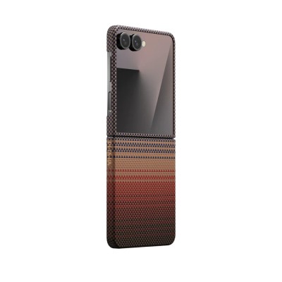 Galaxy Z Flip 7 Kılıf M-safe Şarj Özellikli Aramid Karbon Fiber Pitaka Tactile Woven Sunset-Moonrise Serisi Kapak - 3