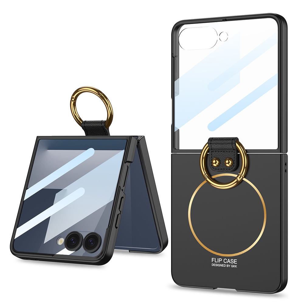 Galaxy Z Flip 7 Kılıf M-safe Şarj Özellikli Zore Kıpta Yüzüklü Flip Sert Kapak - Siyah