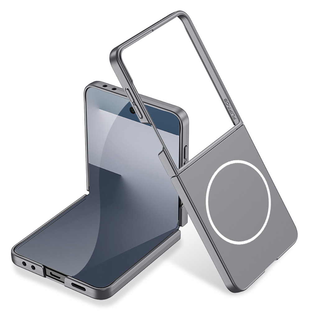 Galaxy Z Flip 7 Kılıf Wireless Şarj Özellikli Zore Kıpta M-safe Kapak - Gri