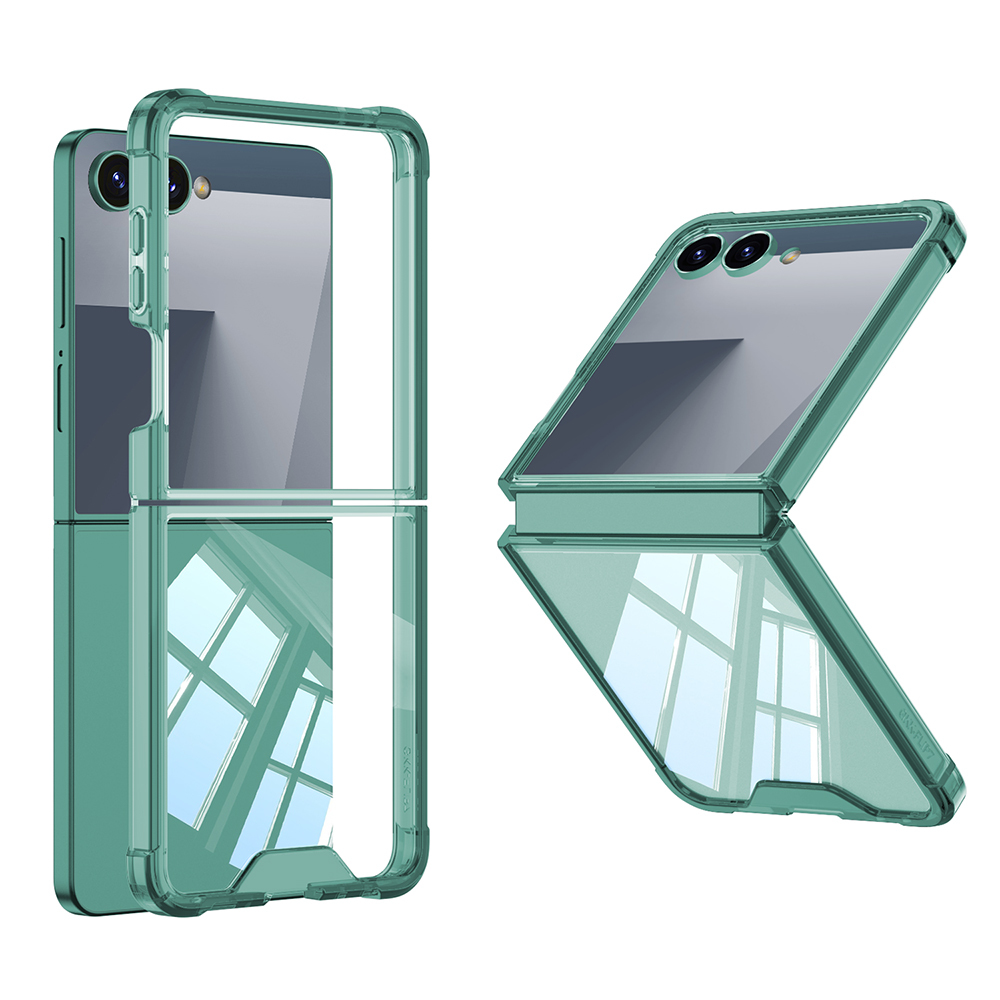 Galaxy Z Flip 7 Kılıf Zore Full Camlı Kıpta Kapak - Yeşil