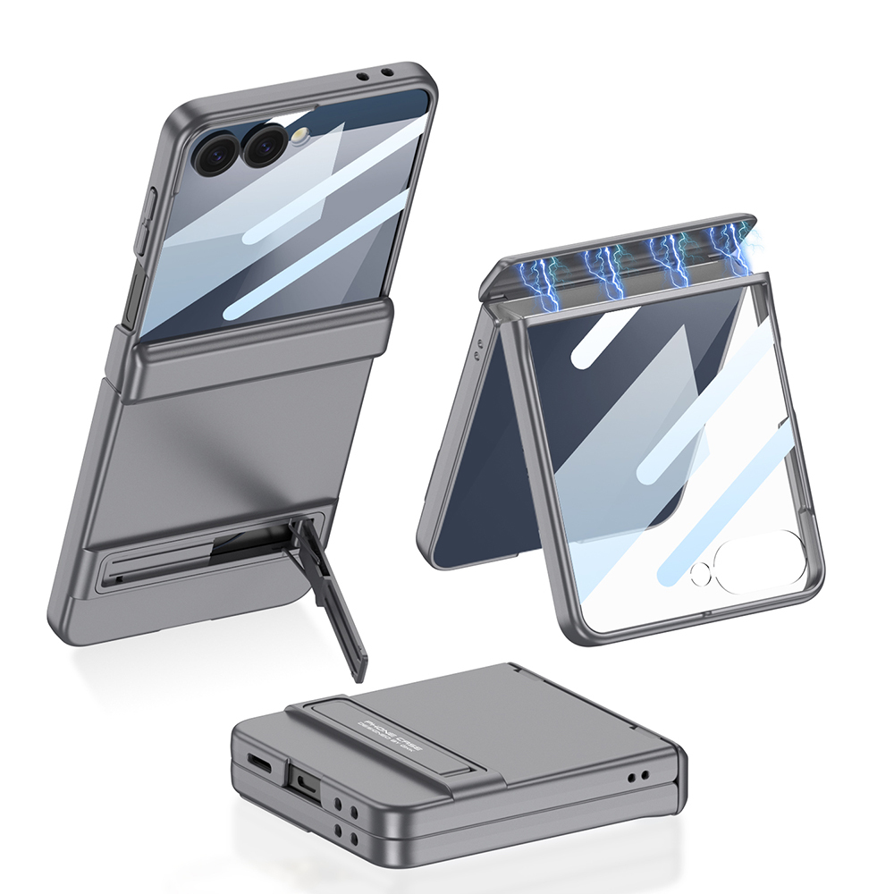 Galaxy Z Flip 7 Kılıf Zore Kıpta Standlı Kapak - Gri