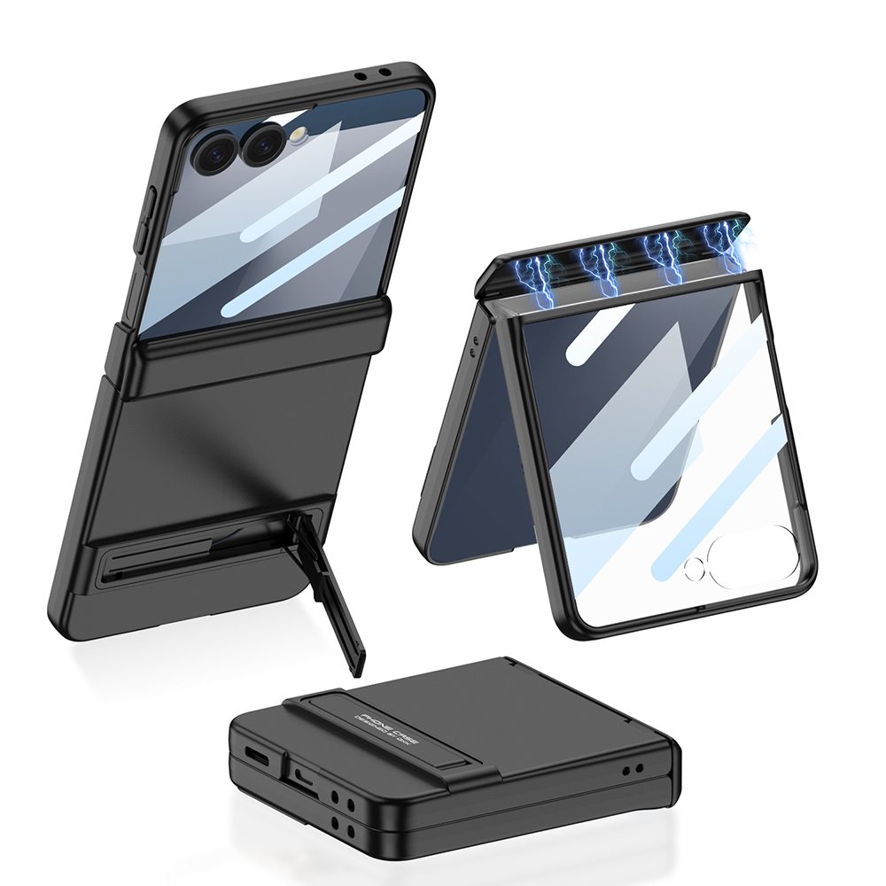 Galaxy Z Flip 7 Kılıf Zore Kıpta Standlı Kapak - Siyah