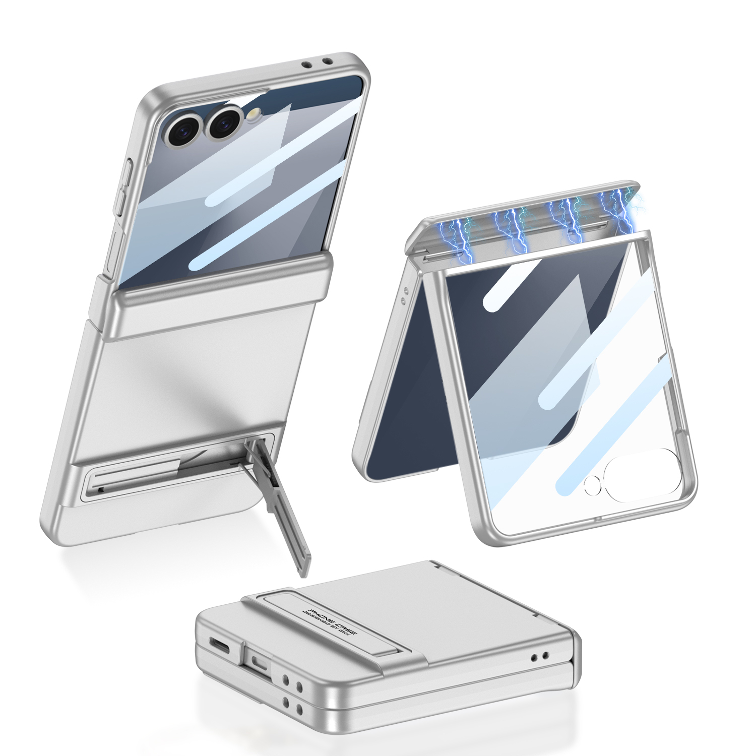 Galaxy Z Flip 7 Kılıf Zore Kıpta Standlı Kapak - Gümüş