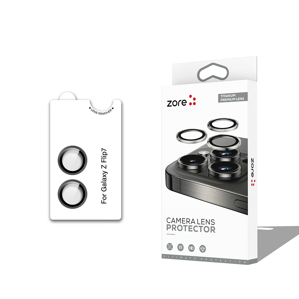 Galaxy Z Flip 7 Zore CL-12 Premium Safir Parmak İzi Bırakmayan Anti-Reflective Kamera Lens Koruyucu - Siyah