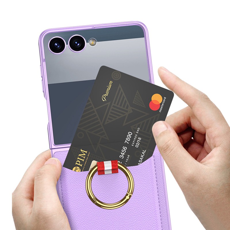 Galaxy Z Flip 7 Zore Kıpta Yüzüklü Kartlıklı Kapak - 9