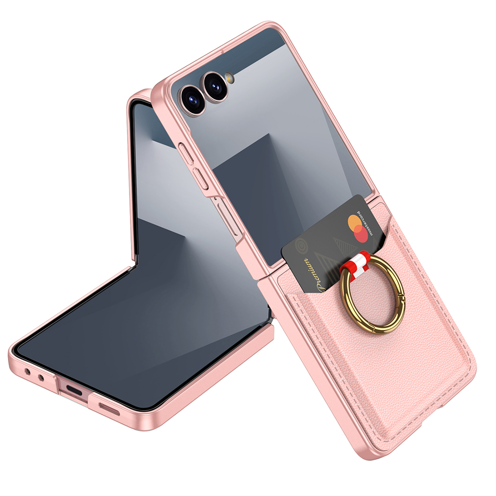 Galaxy Z Flip 7 Zore Kıpta Yüzüklü Kartlıklı Kapak - Pembe