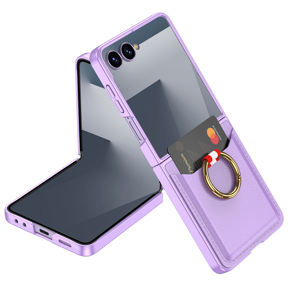 Galaxy Z Flip 7 Zore Kıpta Yüzüklü Kartlıklı Kapak - Mor