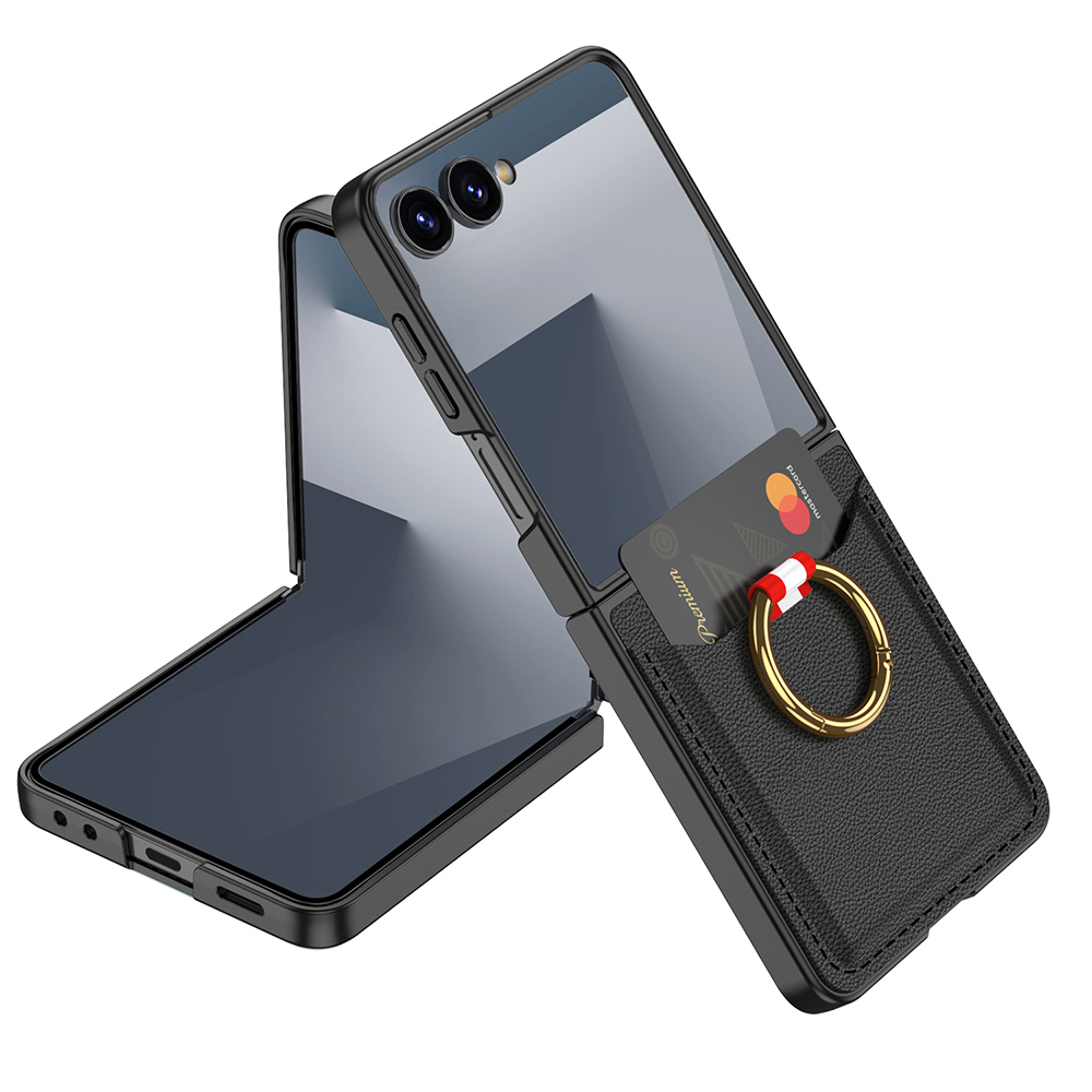 Galaxy Z Flip 7 Zore Kıpta Yüzüklü Kartlıklı Kapak - Siyah