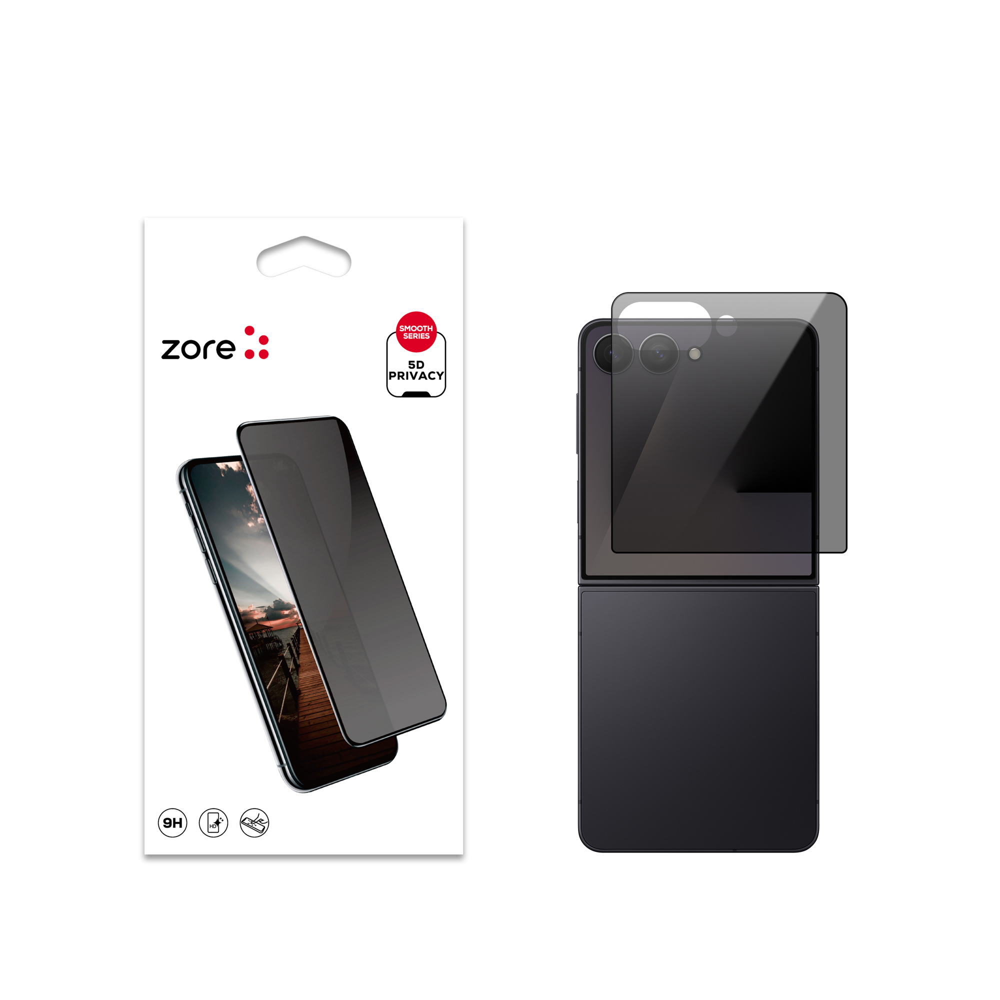 Galaxy Z Flip 7 Zore New 5D Privacy Temperli Ekran Koruyucu - Siyah