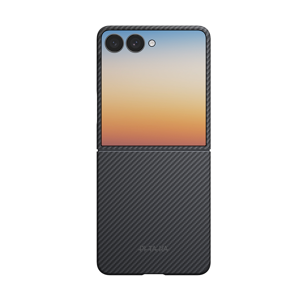 Galaxy Z Flip 8 Kılıf M-safe Şarj Özellikli 600D Aramid Karbon Fiber Pitaka Edge Serisi Black-Grey Twill Kapak - Siyah-Gri